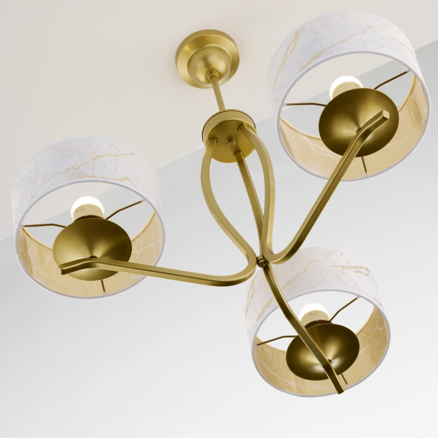 Jupiter 2109 - Taklampa med stång KASZMIR 3xE27/15W/230V vit/guld/marmordekor