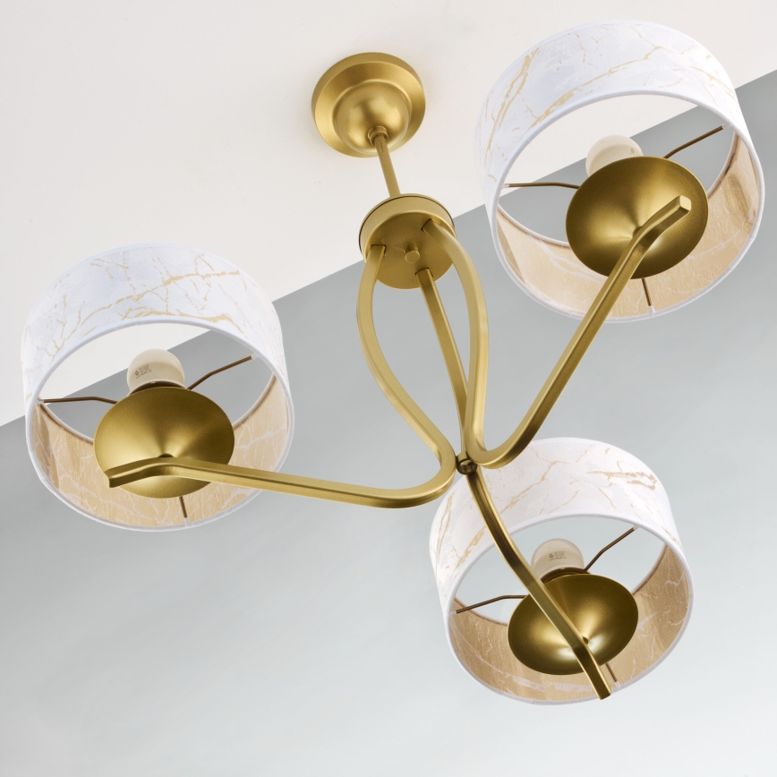 Jupiter 2109 - Taklampa med stång KASZMIR 3xE27/15W/230V vit/guld/marmordekor