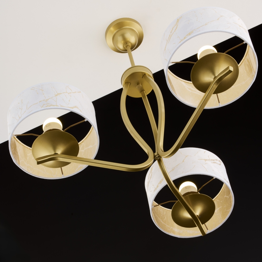 Jupiter 2109 - Taklampa med stång KASZMIR 3xE27/15W/230V vit/guld/marmordekor