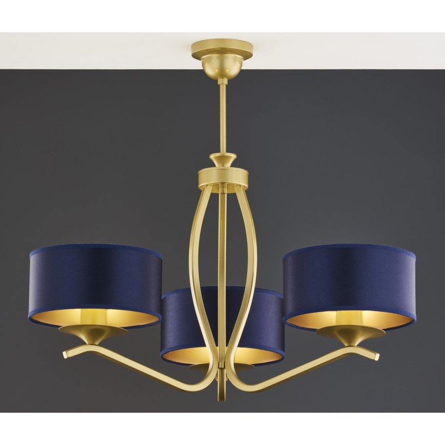 Jupiter 2113 - Taklampa med stång KASZMIR 3xE27/15W/230V blå/guld