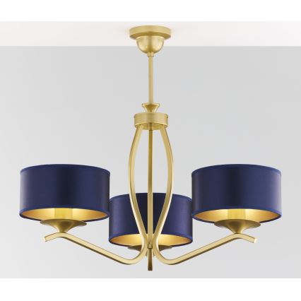 Jupiter 2113 - Taklampa med stång KASZMIR 3xE27/15W/230V blå/guld