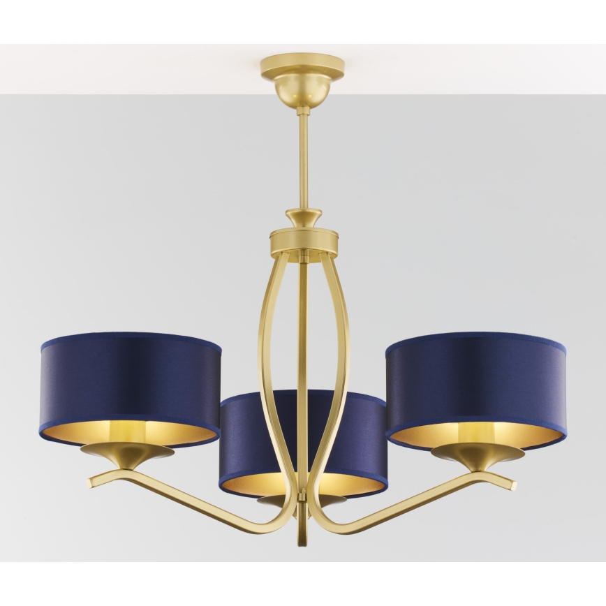 Jupiter 2113 - Taklampa med stång KASZMIR 3xE27/15W/230V blå/guld