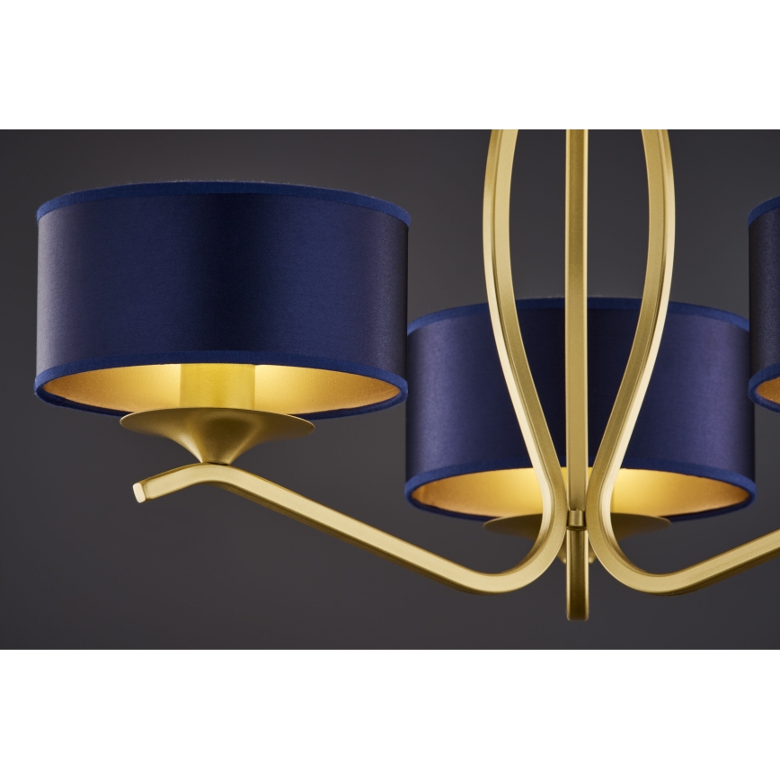 Jupiter 2113 - Taklampa med stång KASZMIR 3xE27/15W/230V blå/guld