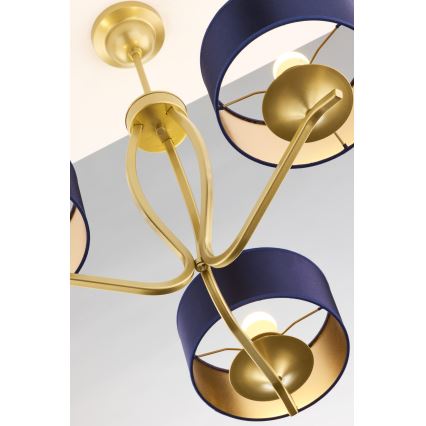 Jupiter 2113 - Taklampa med stång KASZMIR 3xE27/15W/230V blå/guld