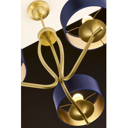 Jupiter 2113 - Taklampa med stång KASZMIR 3xE27/15W/230V blå/guld