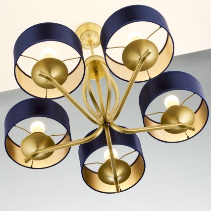 Jupiter 2114 - Stångmonterad taklampa KASZMIR 5xE27/15W/230V blå/guld