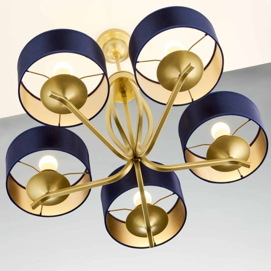 Jupiter 2114 - Stångmonterad taklampa KASZMIR 5xE27/15W/230V blå/guld