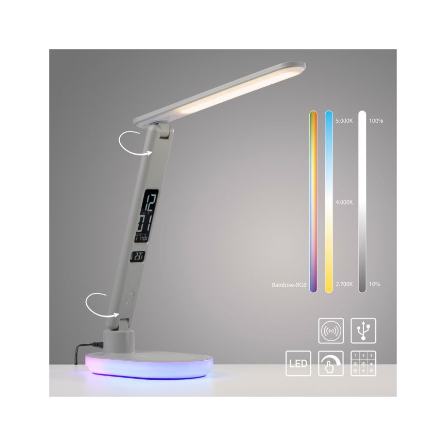 JUST LIGHT. 11018-16 - LED RGBW dimmbar beröringsstyrd bordslampa med trådlös laddning TINA LED/4W/230V vit