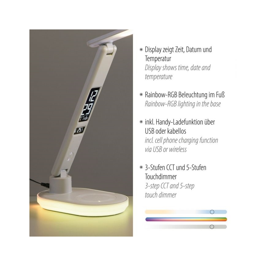 JUST LIGHT. 11018-16 - LED RGBW dimmbar beröringsstyrd bordslampa med trådlös laddning TINA LED/4W/230V vit