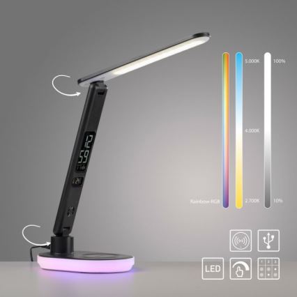 JUST LIGHT. 11018-18 - LED RGBW dimbar bordslampa med touchdimmer och trådlös laddning TINA LED/4W/230V svart