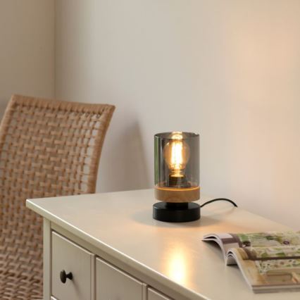 JUST LIGHT. 11310-18 - Bordslampa PASQUAL 1xE27/40W/230V svart/gummiträd