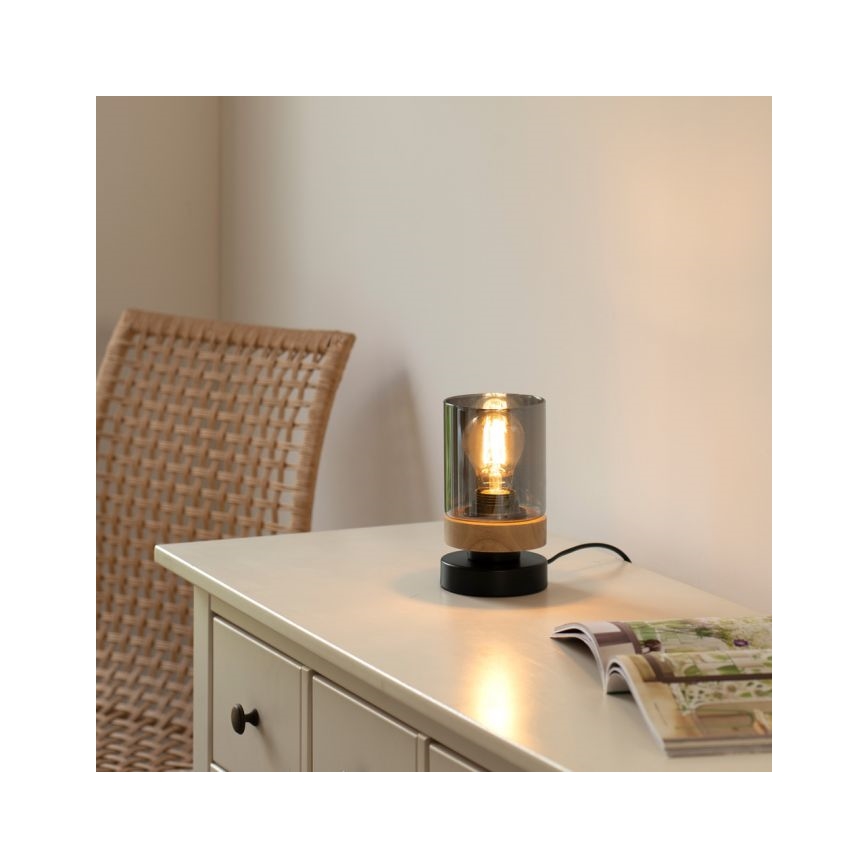 JUST LIGHT. 11310-18 - Bordslampa PASQUAL 1xE27/40W/230V svart/gummiträd