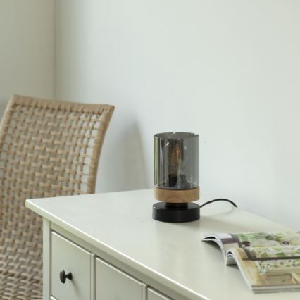 JUST LIGHT. 11310-18 - Bordslampa PASQUAL 1xE27/40W/230V svart/gummiträd