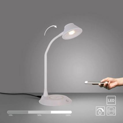 JUST LIGHT. 14414-16 - Dimbbar, flexibel touchstyrd LED-bordslampa med trådlös laddning PUCKI LED/4,5W/230V vit