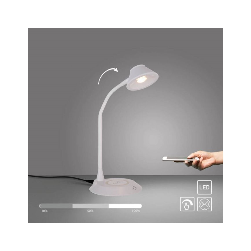 JUST LIGHT. 14414-16 - Dimbbar, flexibel touchstyrd LED-bordslampa med trådlös laddning PUCKI LED/4,5W/230V vit