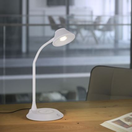 JUST LIGHT. 14414-16 - Dimbbar, flexibel touchstyrd LED-bordslampa med trådlös laddning PUCKI LED/4,5W/230V vit