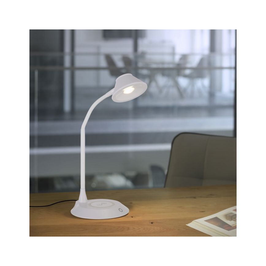 JUST LIGHT. 14414-16 - Dimbbar, flexibel touchstyrd LED-bordslampa med trådlös laddning PUCKI LED/4,5W/230V vit