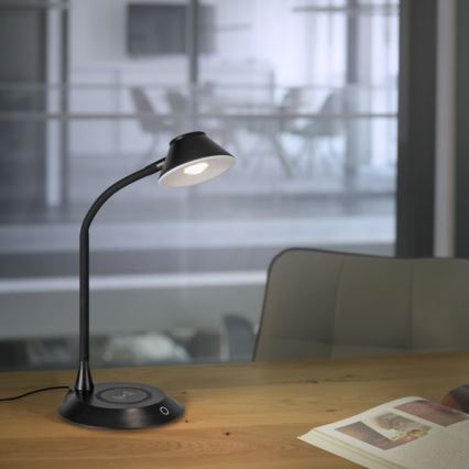 JUST LIGHT. 14414-18 - Dimmbar flexibel beröringsstyrd LED-bordslampa med trådlös laddning PUCKI LED/4,5W/230V svart