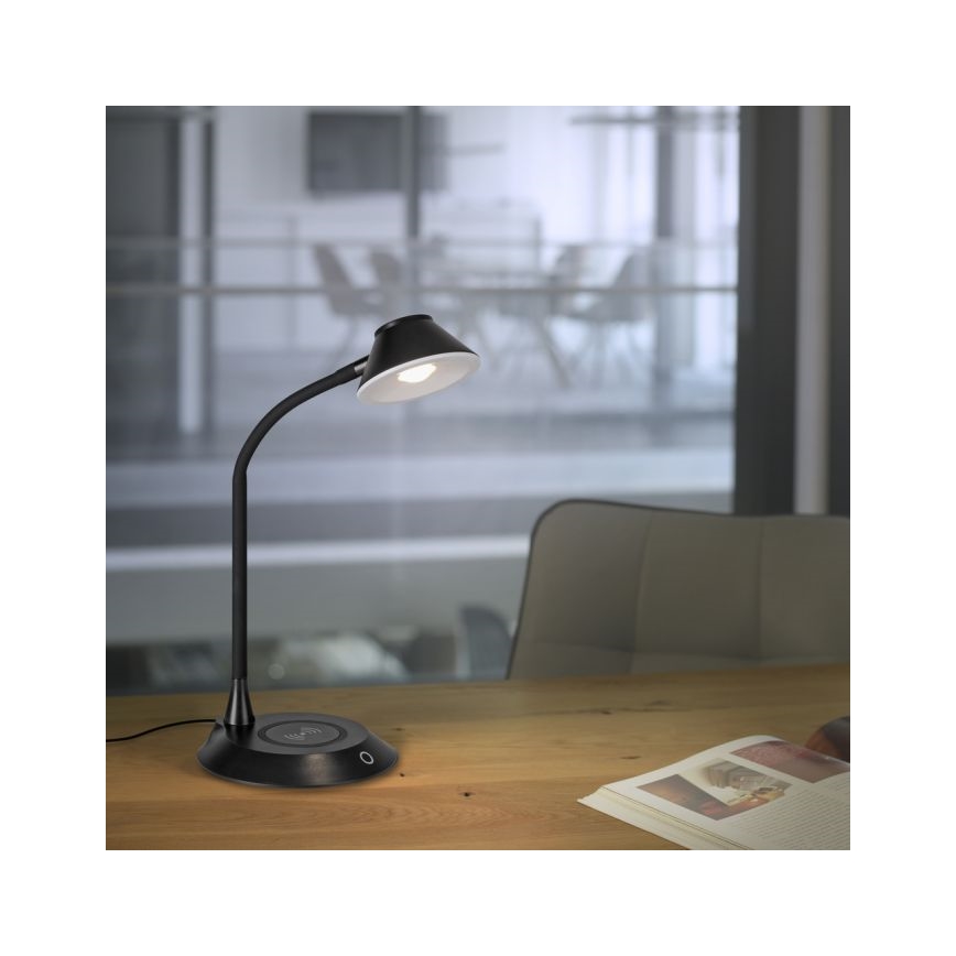 JUST LIGHT. 14414-18 - Dimmbar flexibel beröringsstyrd LED-bordslampa med trådlös laddning PUCKI LED/4,5W/230V svart