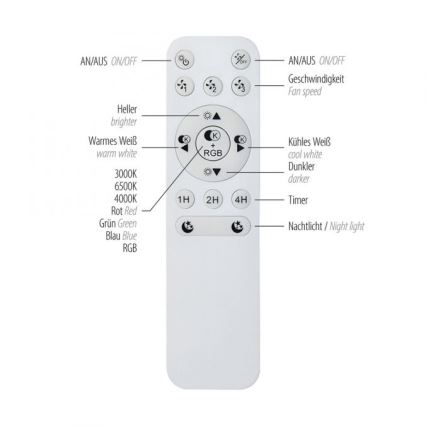 JUST LIGHT. 14447-18 - LED RGBW Dimbart takfläkt med ljus LENO LED/44W/230V 3000-6500K Ø 48,6 cm vit + fjärrkontroll