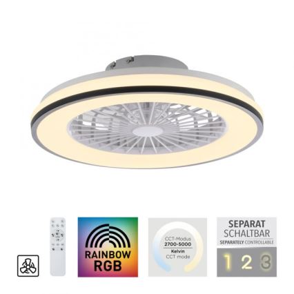 JUST LIGHT. 14447-18 - LED RGBW Dimmbar takfläkt med belysning LENO LED/44W/230V 3000-6500K Ø 48,6 cm vit + fjärrkontroll