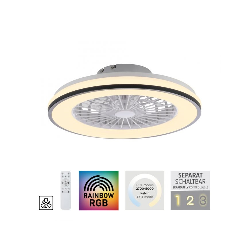 JUST LIGHT. 14447-18 - LED RGBW Dimmbar takfläkt med belysning LENO LED/44W/230V 3000-6500K Ø 48,6 cm vit + fjärrkontroll