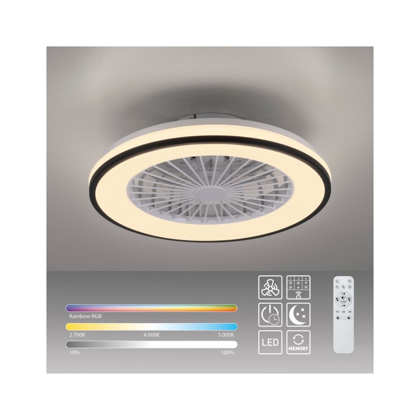 JUST LIGHT. 14447-18 - LED RGBW Dimmbar takfläkt med belysning LENO LED/44W/230V 3000-6500K Ø 48,6 cm vit + fjärrkontroll