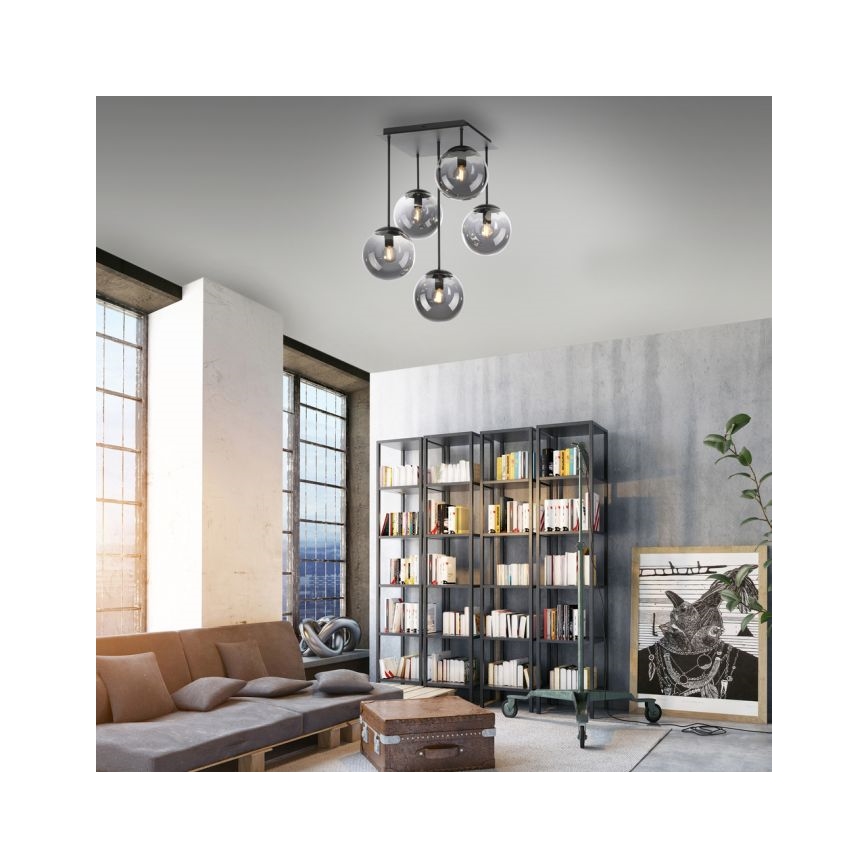 JUST LIGHT. 14602-18 - Pendelkrona WIDOW 5xE14/25W/230V svart