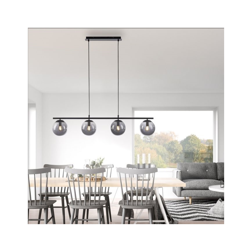 JUST LIGHT. 14604-18 - Ljuskrona med textilsladd WIDOW 4xE14/25W/230V svart