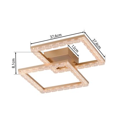 JUST LIGHT. 14732-60 - LED-taklampa GLITRA LED/17,5W/230V 37,6x37,6 cm guldfärgad