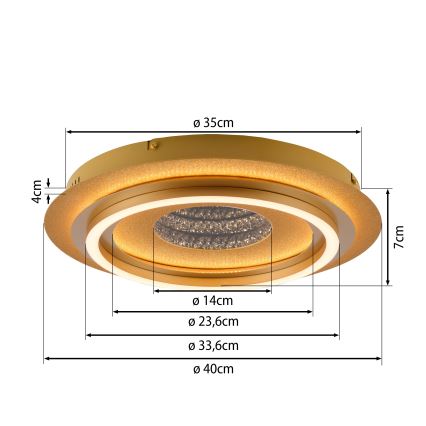 JUST LIGHT. 15089-60 - LED Taklampa CICHIO LED/36W/230V Ø 40 cm guld