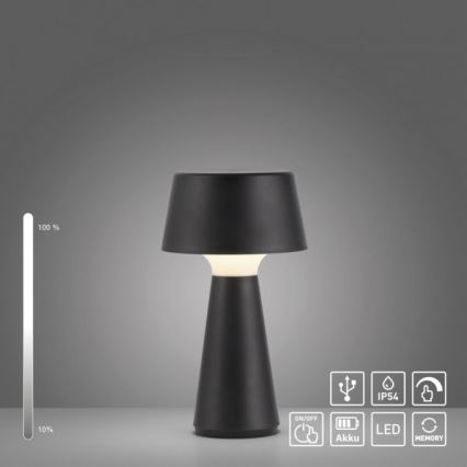JUST LIGHT. 19260-18 - LED Dimbart touch-utomhuslampa ABERA LED/3W/3,7V 2000 mAh USB IP54 svart