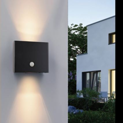 JUST LIGHT. 19471-18 - LED Utomhus vägglampa med sensor AMIN 2xLED/1,25W/3,7V 4400mAh IP44 svart