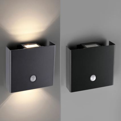 JUST LIGHT. 19471-18 - LED Utomhus vägglampa med sensor AMIN 2xLED/1,25W/3,7V 4400mAh IP44 svart
