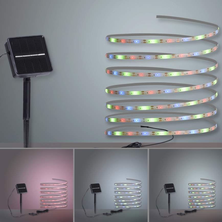 JUST LIGHT. 19971-18 - RGB-LED solcellsdriven remsa TEANIA LED/3,7 V 5 m 1200 mAh IP44 svart
