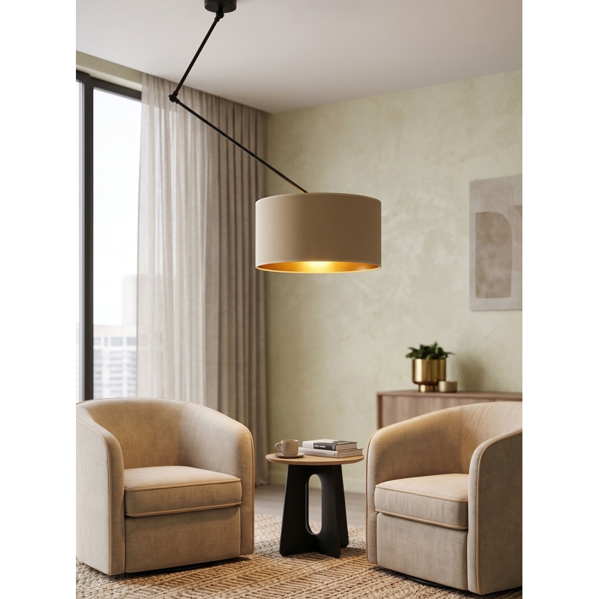 Justerbar LED-pendellampa på stång GORTA 1xE27/60W/230V beige/guld