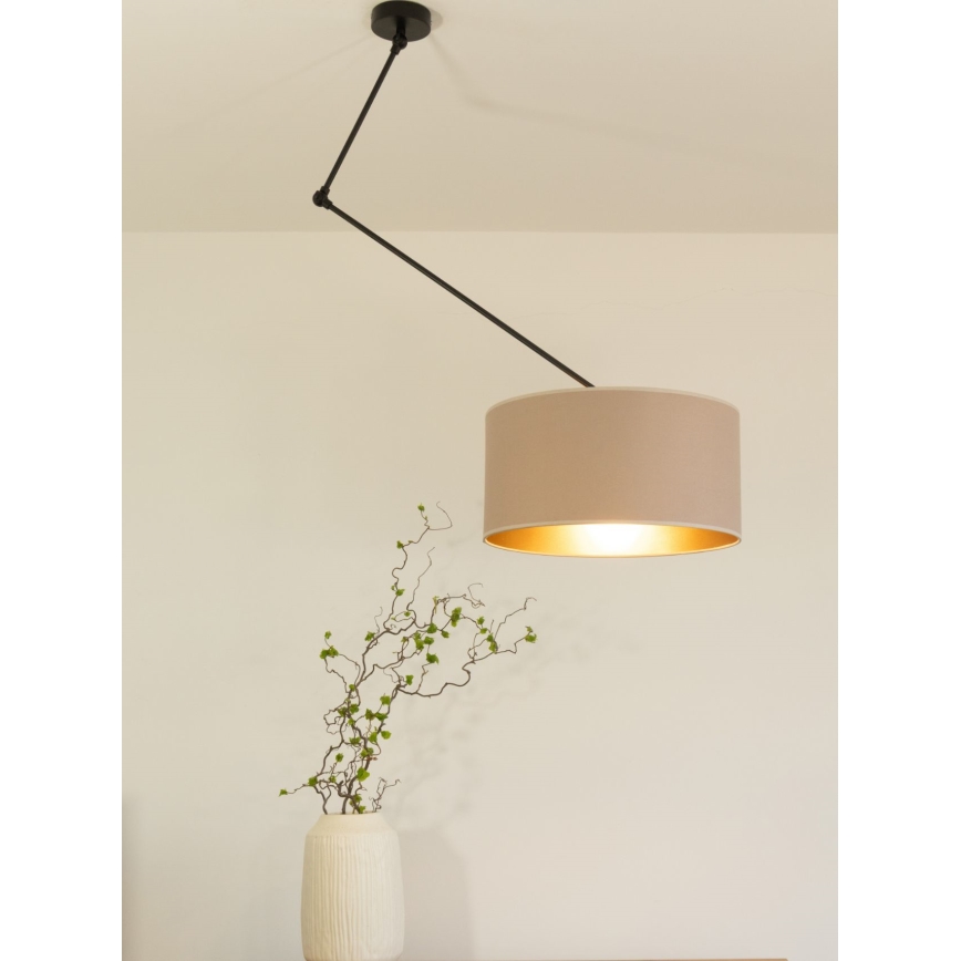 Justerbar LED-pendellampa på stång GORTA 1xE27/60W/230V beige/guld