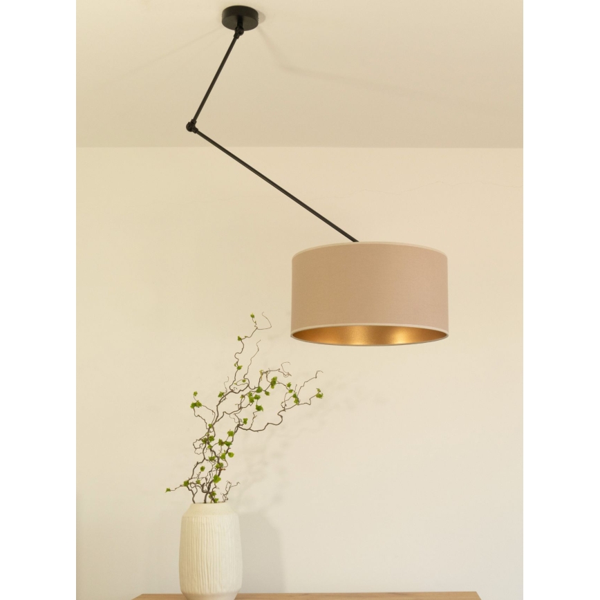 Justerbar LED-pendellampa på stång GORTA 1xE27/60W/230V beige/guld