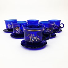 Kaffeservis blå med bukettmotiv