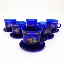 Kaffeservis blå med bukettmotiv och blå och röd blomma
