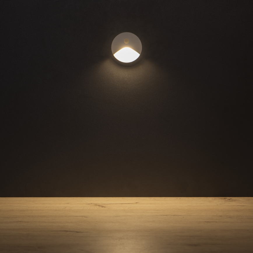 LED-trapparmatur med rörelse- och skymningssensor EXIN LED/2,5W/230V 3000K IP65 vit rund