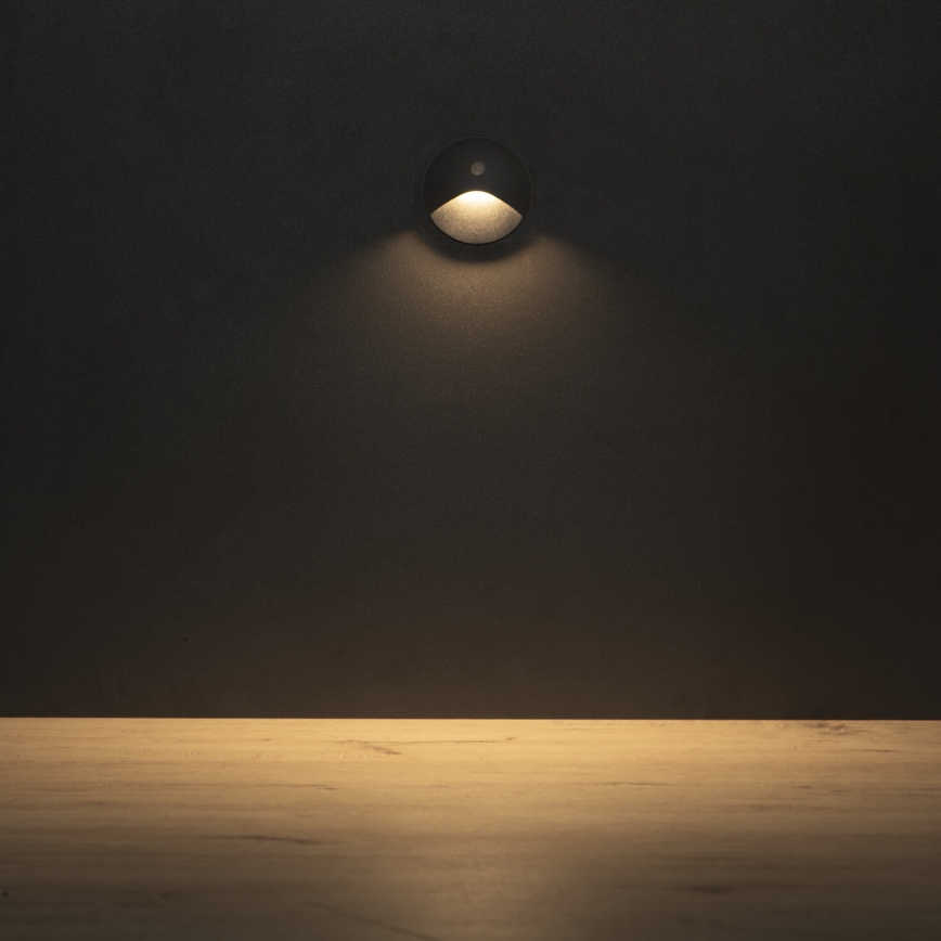 LED trapparmatur med rörelse- och skymningssensor EXIN LED/2,5W/230V 3000K IP65 antracit rund