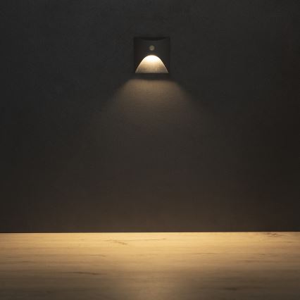 LED-trapparmatur med rörelse- och skymningssensor EXIN LED/2,5W/230V 3000K IP65 antracit fyrkantig