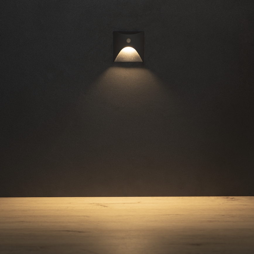 LED-trapparmatur med rörelse- och skymningssensor EXIN LED/2,5W/230V 3000K IP65 antracit fyrkantig