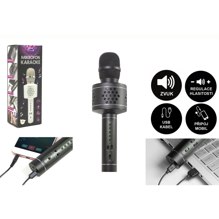 Karaokemikrofon 6 W / 5 V, 1500 mAh, Bluetooth, svart