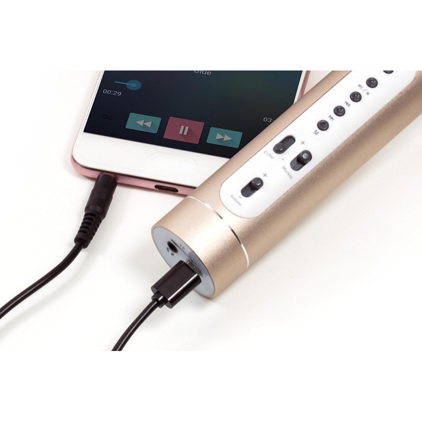 Karaokemikrofon 6W/5V 1500 mAh Bluetooth, guldfärgad