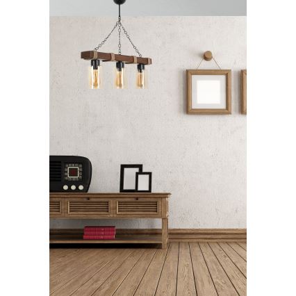 Kedjehängd taklampa JASMIN 3xE27/40W/230V brun/beige