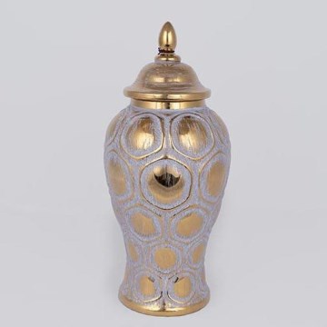 Keramisk burk 35x18,5 cm guld/grå