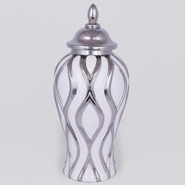 Keramisk burk 35x18,5 cm silver/vit