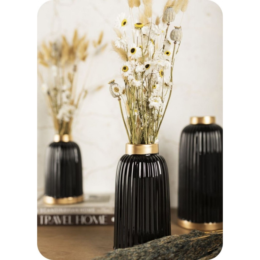 Keramisk vas ROSIE 20,5x12 cm svart/guld